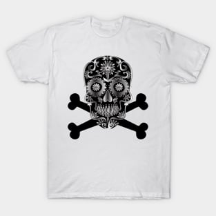 Black Sugar Skull Day Of The Dead Skull And Crossbones T-Shirt